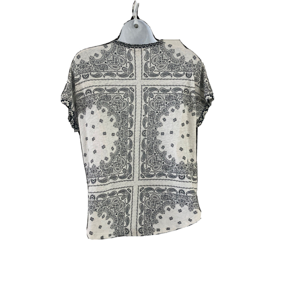 Lucky Brand Top Linen Blend Tunic Sz M White/Blue Paisley Peasant 1/4 Button up - Picture 5 of 9